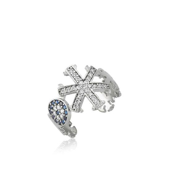 Silver Evil Eye Snowflake Adjustable Women’s Ring