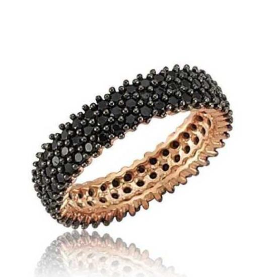 Silver 3 Row Black Full Circle Women’s Wedding Ring