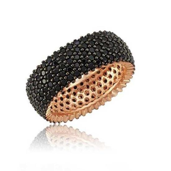 Silver 5 Row Black Full Circle Women’s Wedding Ring