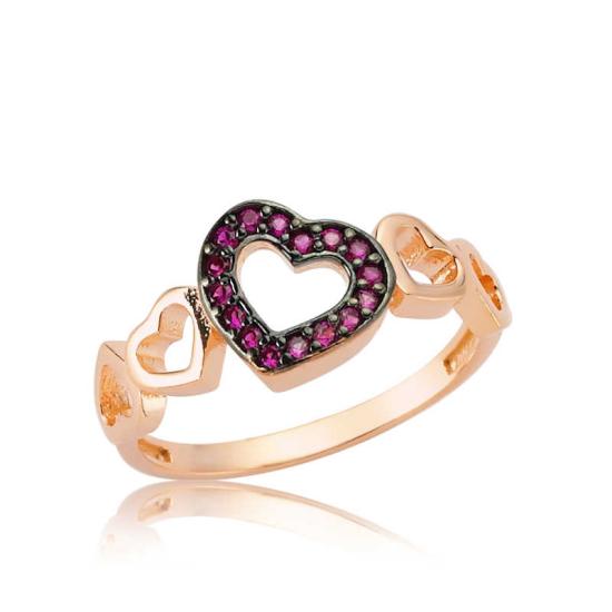 Silver Rose Pink Heart Women’s Ring