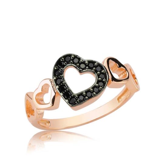 Silver Rose Black Heart Women’s Ring