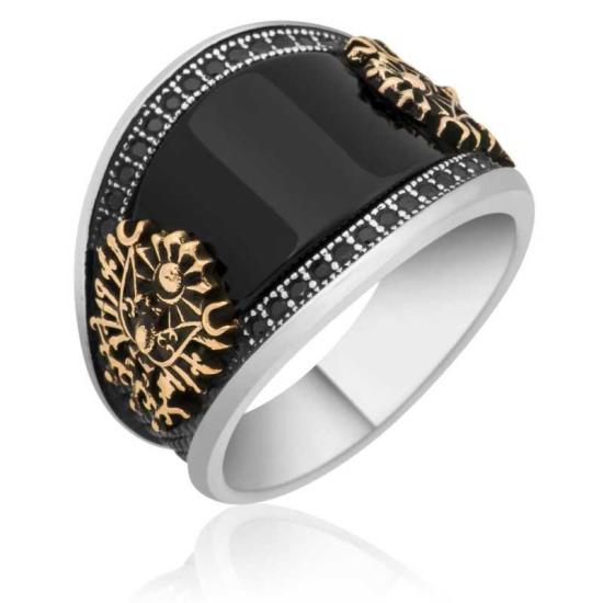 Silver Black Stone Ottoman Coat of Arms Men’s Ring