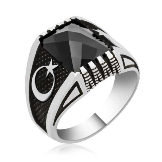 Silver Crescent Star Men’s Ring