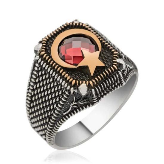 Silver Crescent Star Men’s Ring