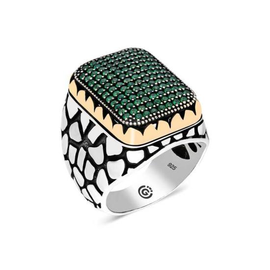 Silver Green Zircon Stone Square Men’s Ring