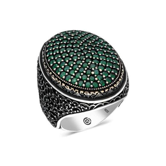 Silver Green Zircon Stone Oval Men’s Ring