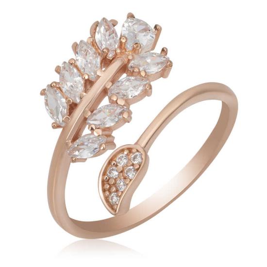 Silver Rose Adjustable White Stone Leaf Women’s Ring