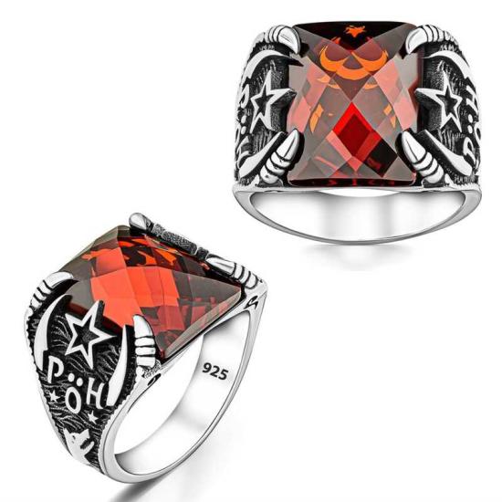 Silver Police Special Operations Red Stone Men’s Ring