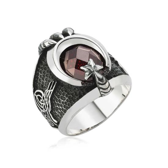 Silver Crescent Star Tughra Men’s Ring
