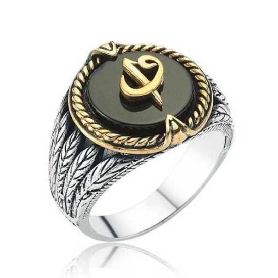 Silver Black Stone Elif Vav Men’s Ring