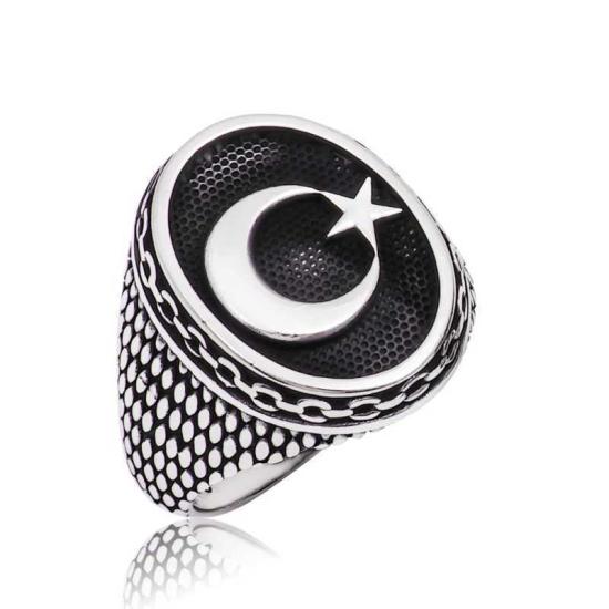 Silver Crescent Star Men’s Ring