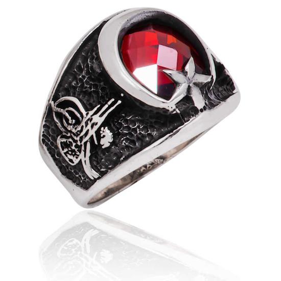 Silver Crescent Star Tughra Men’s Ring