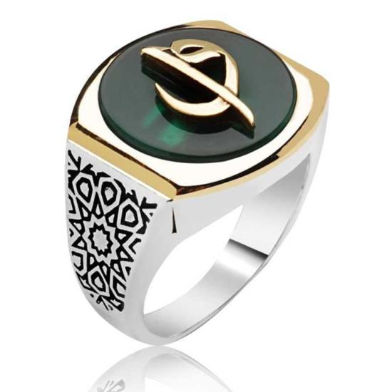 Silver Green Elif Vav Men’s Ring