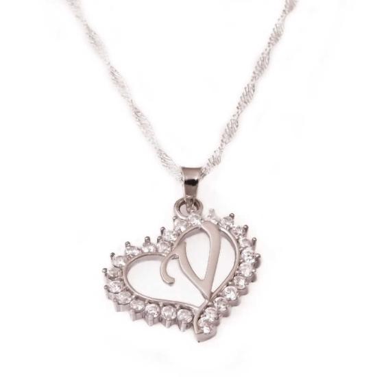 Silver V Letter Heart Women’s Necklace