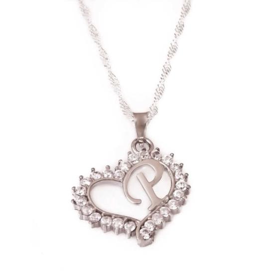 Silver P Letter Heart Women’s Necklace