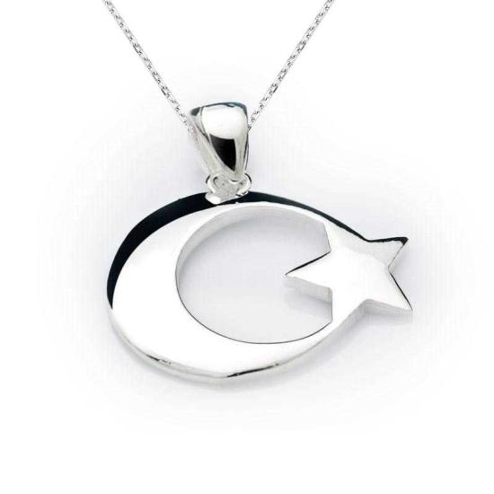 Silver Crescent Star Flag Necklace
