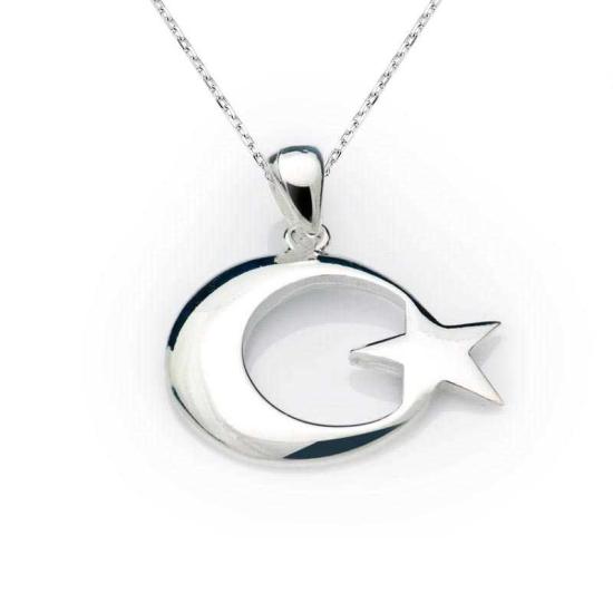 Silver Crescent Star Flag Necklace