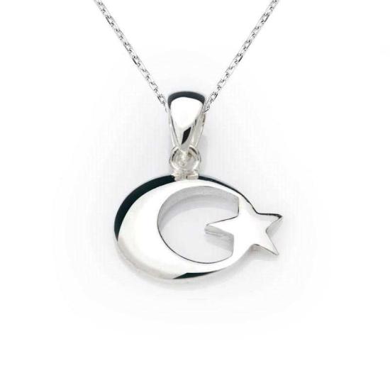 Silver Crescent Star Flag Necklace