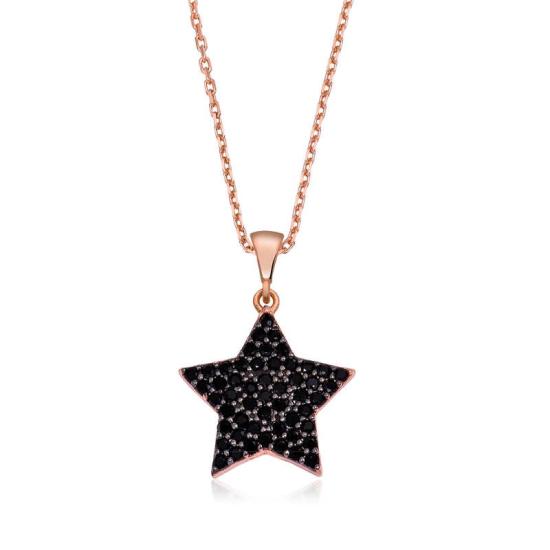 Silver Black Stone Star Women’s Necklace