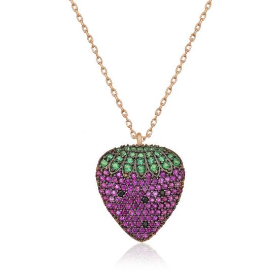 Silver Rose Strawberry Women’s Necklace