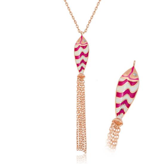Silver Rose Tassel Fish Necklace