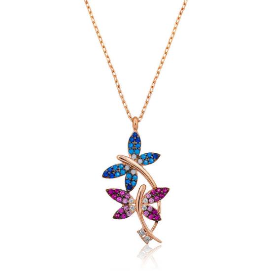 Silver Rose Double Butterflies Women’s Necklace