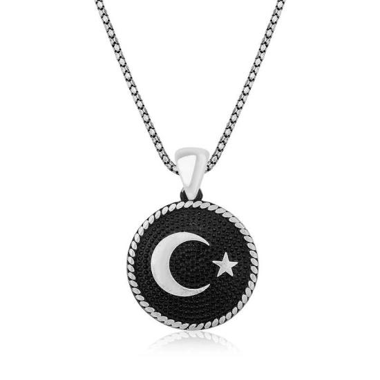 Silver Crescent Star Men’s Necklace