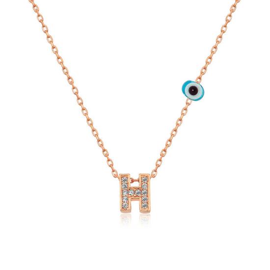 Silver Rose 3D Evil Eye Letter Women’s Necklace