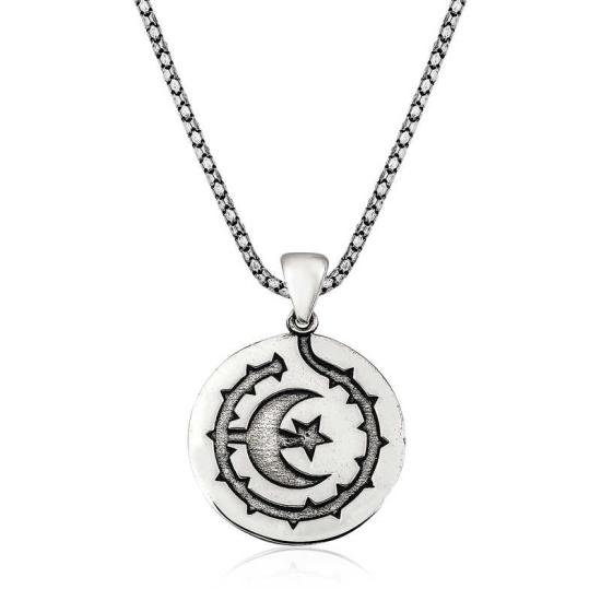 Silver Crescent Star Men’s Necklace