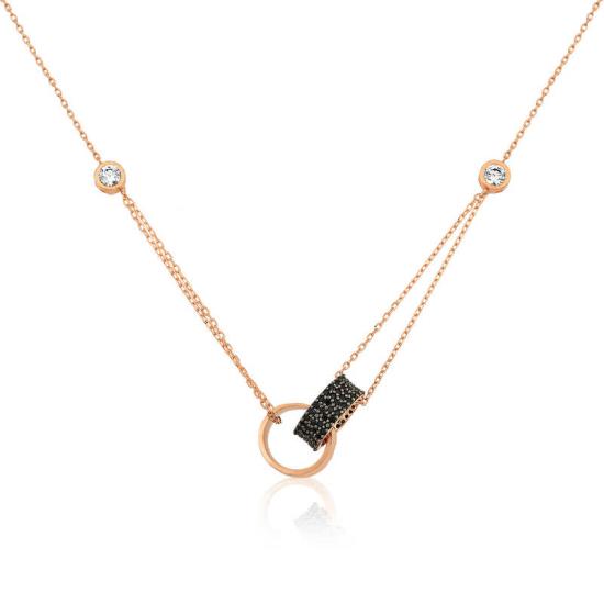 Silver Rose Interlocking Circle Necklace