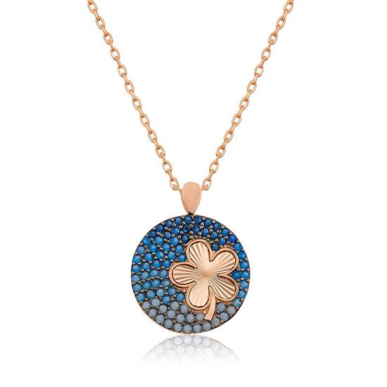 Silver Blue Stone Clover Women’s Necklace