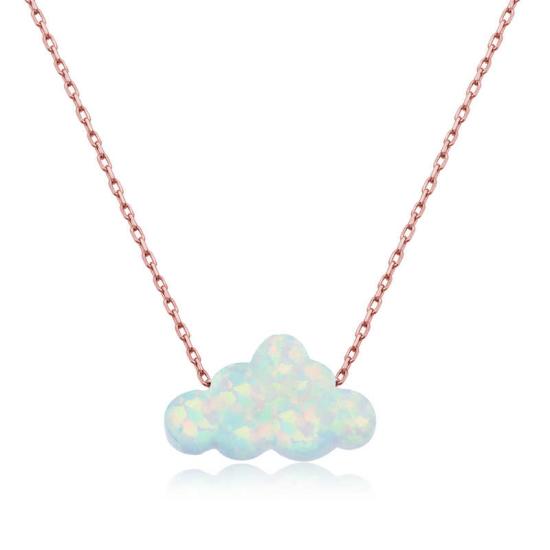 Silver Rose White Opal Stone Cloud Women’s Necklace