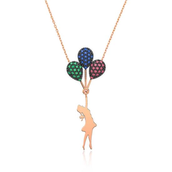 Silver Rose Colored Balloon Girl Necklace