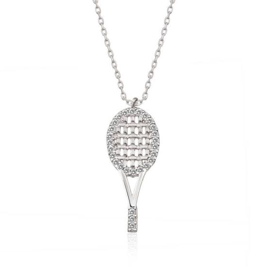 Silver Tennis Racket Necklace for Women