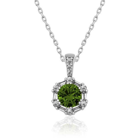 Silver Walnut Green Baguette Stone Women’s Necklace