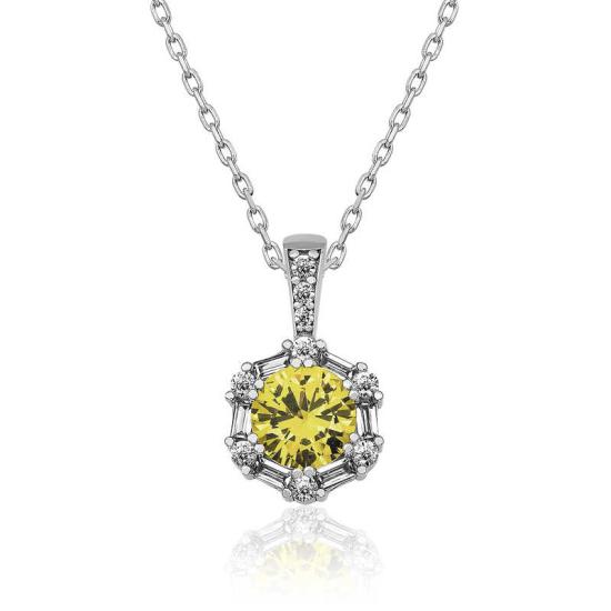 Silver Wheat Yellow Baguette Stone Women’s Necklace