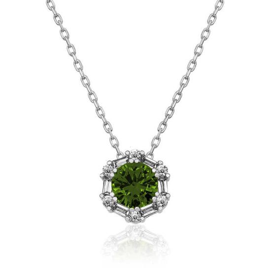 Silver Walnut Green Baguette Stone Women’s Necklace