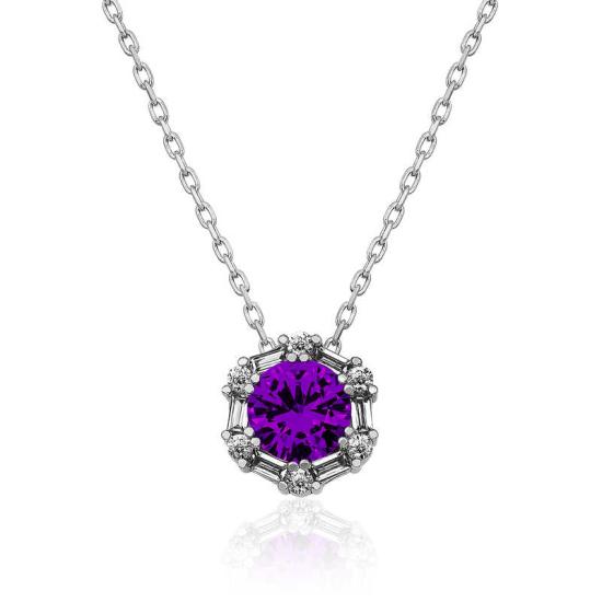 Silver Violet Baguette Stone Women’s Necklace