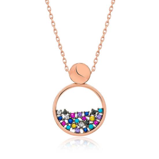 Silver Rose Mix Stone Dew Drop Women’s Necklace