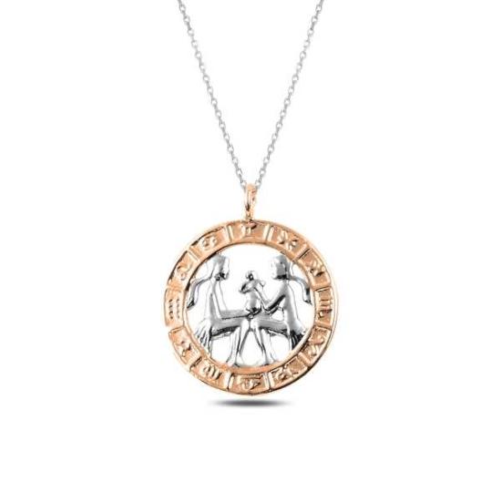 Silver Rose Gemini Zodiac Necklace
