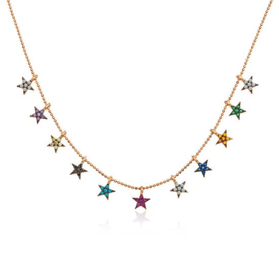 Silver Rose Colored Stars Women’s Necklace