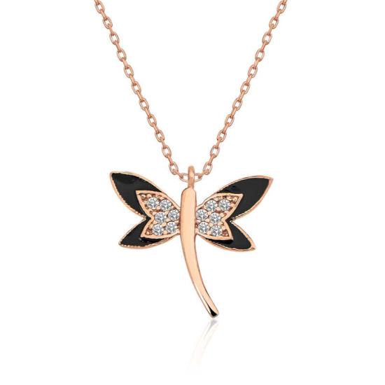 Silver Rose Dragonfly Women’s Necklace