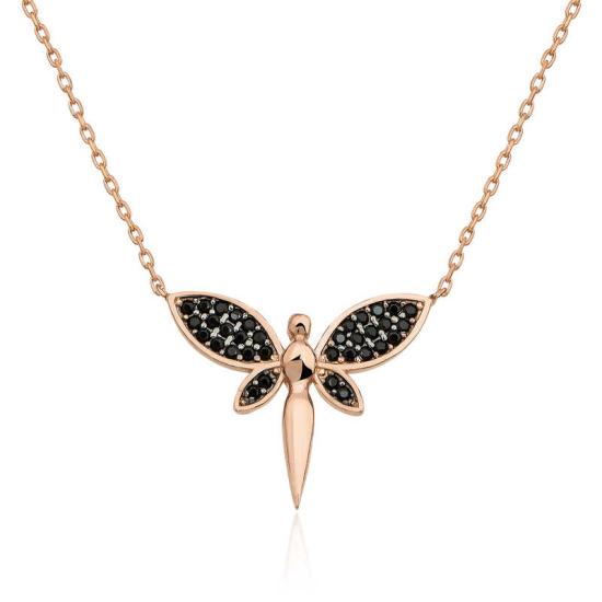 Silver Rose Black Dragonfly Women’s Necklace