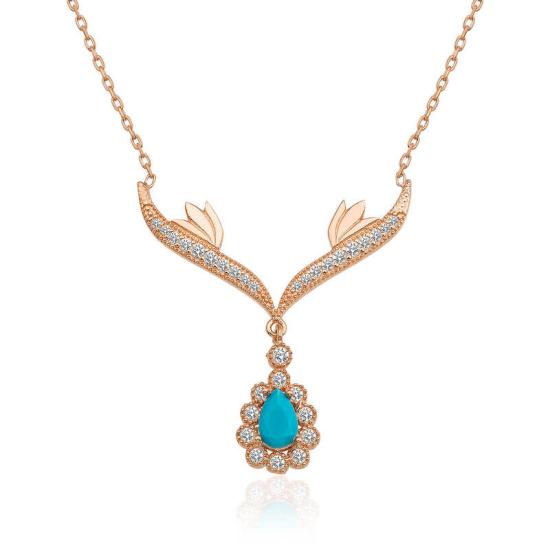 Silver Rose Turquoise Stone Medallion Women’s Necklace