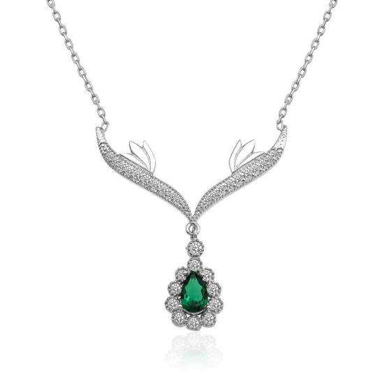 Silver Green Stone Medallion Women’s Necklace