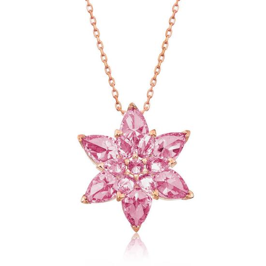 Silver Rose Pink Lotus Flower Necklace