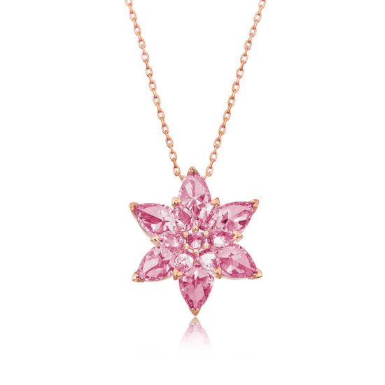 Silver Rose Pink Lotus Flower Necklace