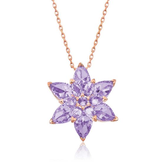Silver Rose Lilac Lotus Flower Necklace