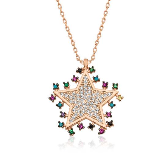 Silver Rose Shining Star Necklace