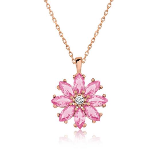 Silver Rose Pink Flower Necklace